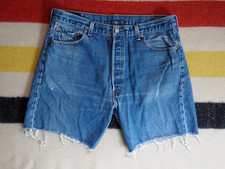 VTG 90s Levis 501xx USA Made Blue Denim Grunge Button Fly 34W Cut Jorts Shorts