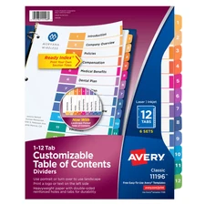 Ready Index Dividers,TOC,1-12 Tab,3HP,8-1/2"x11" ,6/ST,Multi