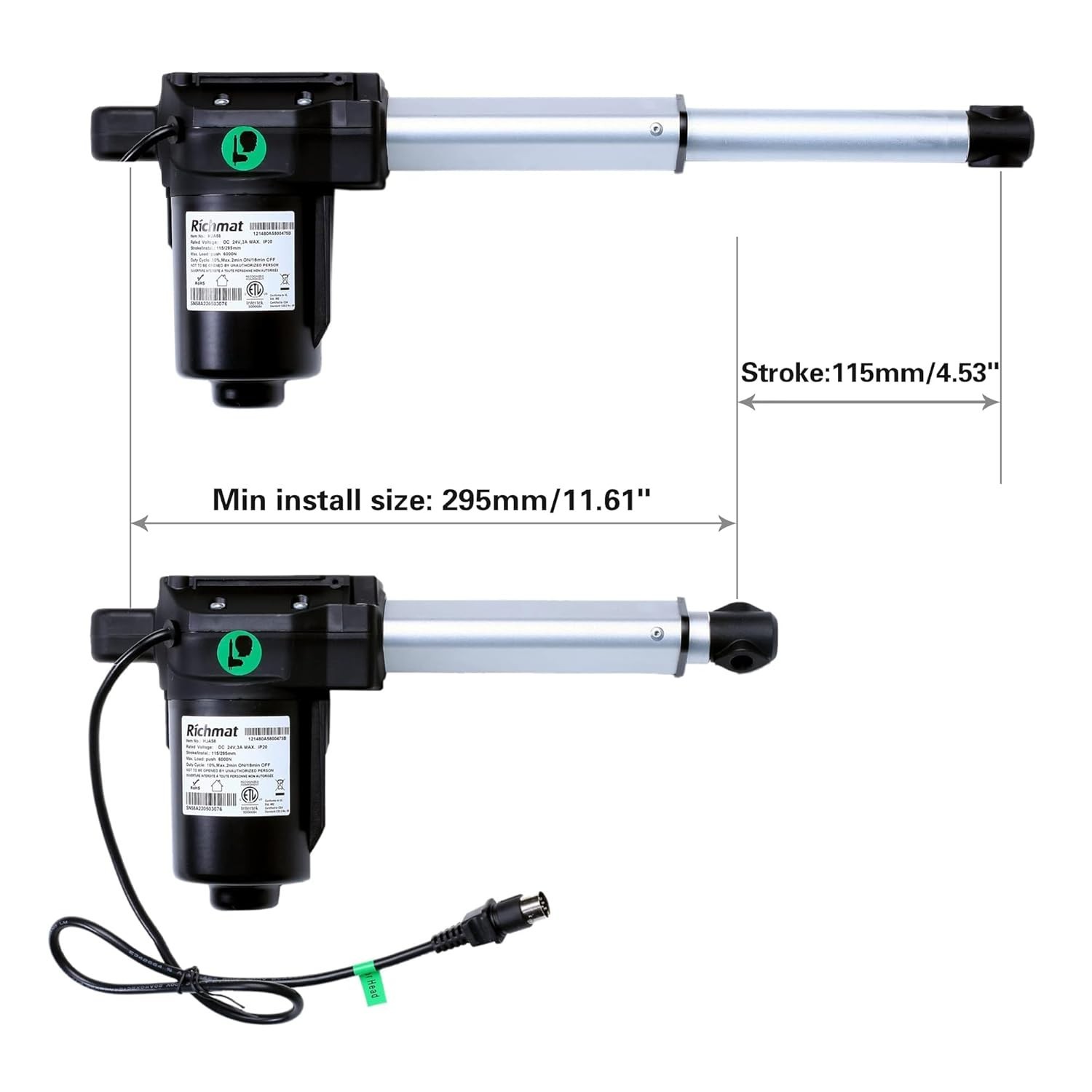 Adjustable Bed Richmat Model HJA58 Foot Actuator 8 Pin Plug Motor ...