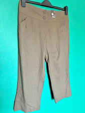 Ladies New Linen Blend Trousers  Cropped Leg Summer Pants Womens Size 12