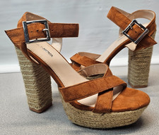 Fashion Nova Rope Platforms Womens Size 10 Brown 6" Heels Sandals Ankle Strap