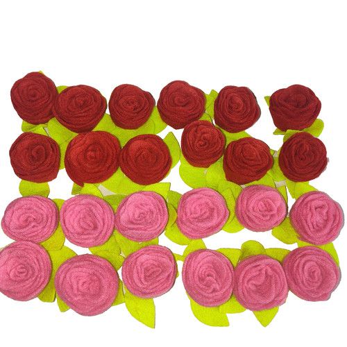 Felt Rose Flowers Red Pink Craft Embellishments DIY Sewing Decor Lot 24