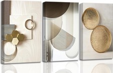 3 Pcs Abstract Gold Geometric Boho Canvas Wall Art Set