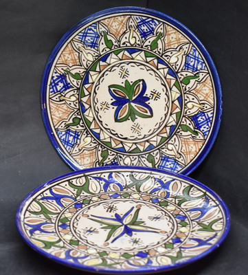 Vintage Fes/Fez/Fassi Ceramic Wall Hangings Pair Moroccon Art Pottery Plates