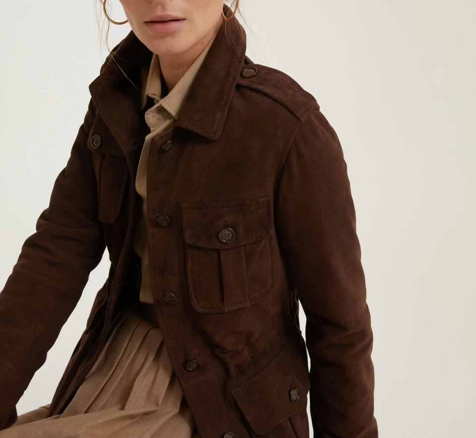 Dark Brown Leather Jacket Women Pure Suede Casual Size XS S M L XL XXL - Image 2 of 4