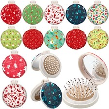 12pc Christmas Mini Hair Brush Detangler Brush Folding Mirror Hair Brushes Gi...