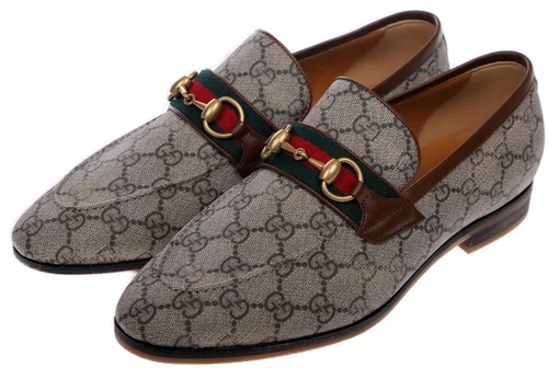 CHAUSSURES MOCASSINS HOMME NEUVES GUCCI CURRENT GG SUPREME TOILE HORSEBIT WEB 8/US 8,5