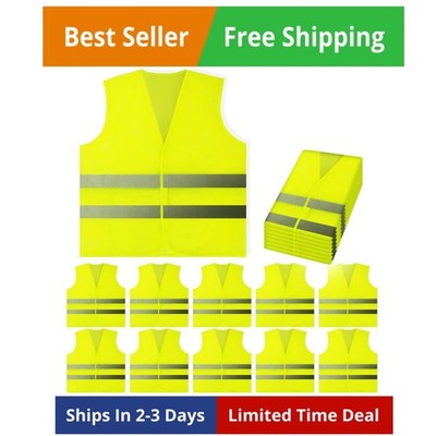 Safety Vests 10 Pack - Yellow Reflective High Visibility, Hi Vis Silver Strip...