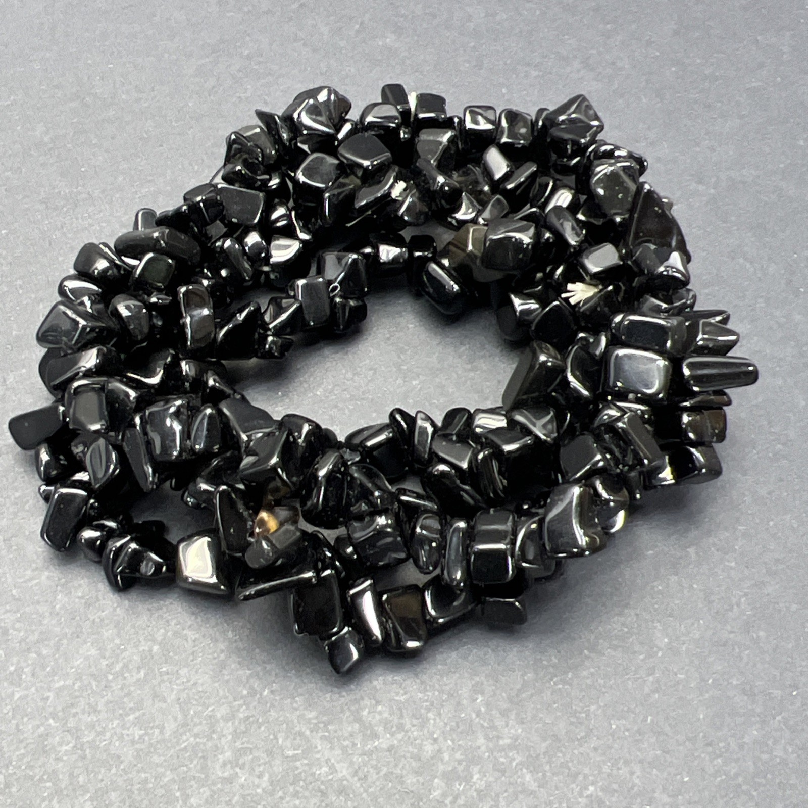 4 Black Obsidian Stackable Stretch Bracelets Vint… - image 2