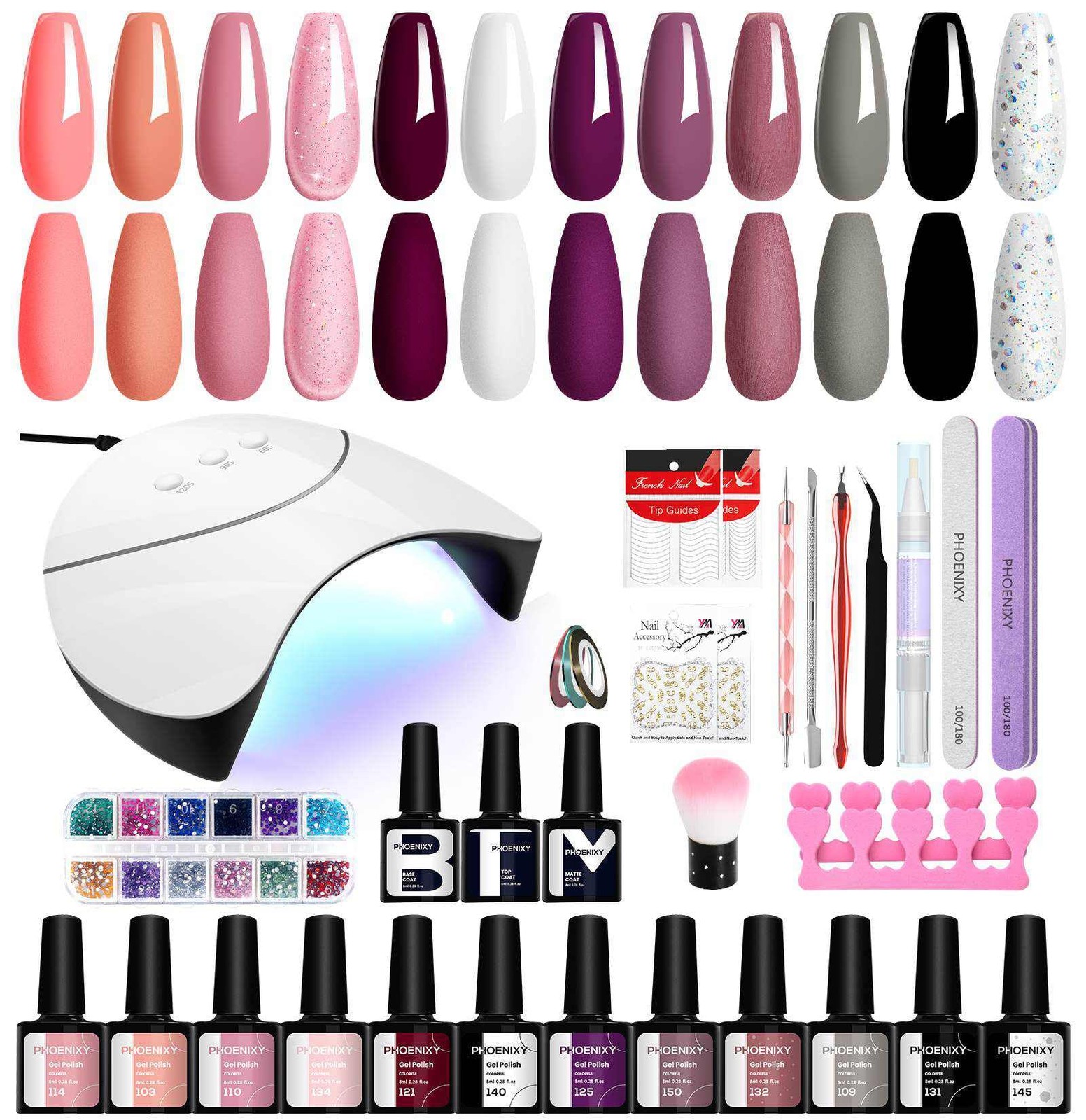 Regalo Donna: Kit Unghie Gel Phoenixy 12 Colori e Lampada 36W