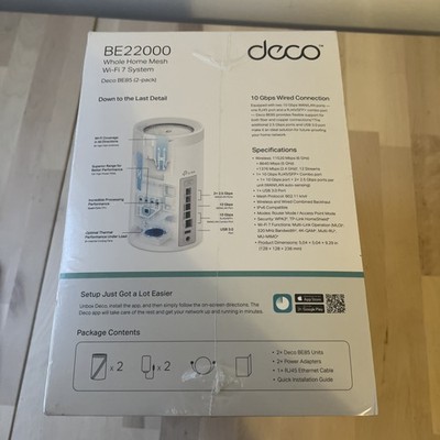 TP-Link Deco BE85 BE22000 Tri-Band Mesh Wi-Fi 7 System - White for