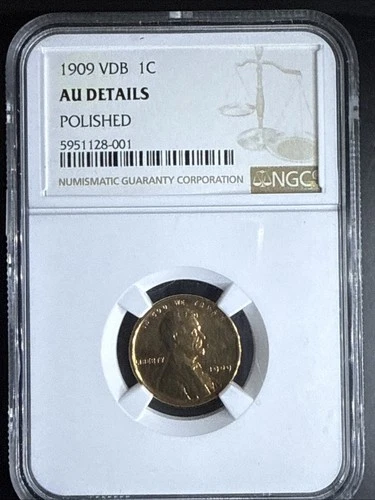 BEAUTY! 1909 VDB 1C NGC AU DETAILS POLISHED, Lincoln Cent Choice Penny Coin