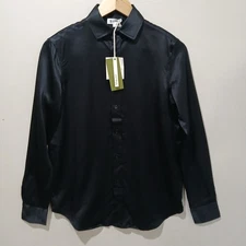 Lilysilk Shirt Womens 2 Black Mulberry Silk Tailored Button Front Blouse NWT