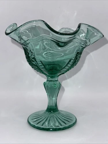 PERFECT Fenton Aquamarine/Sea Foam Crimped Candy Dish/Compote!!