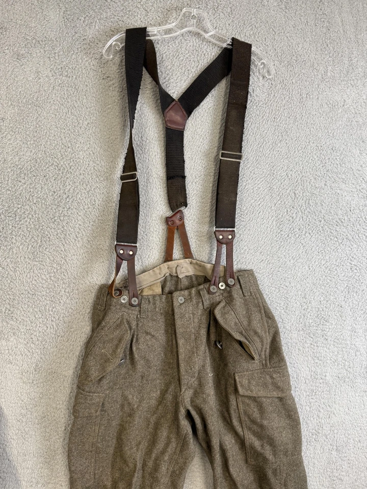 Pantalones de lana militares suecos vintage para hombre grandes tirantes carga 3 coronas años 40 Foto 4 de 4