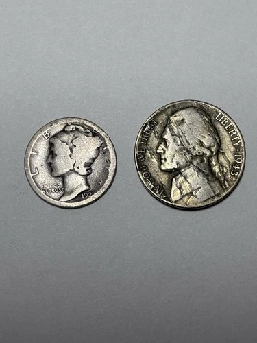 90% Silver 1923 Mercury Dime & 35% Silver 1943 War Nickel