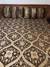 EASTERN ACCENTS CAL KING DUVET BROWN AND GOLD BROCADE FLORAL 5 PC SET 113”X 102”