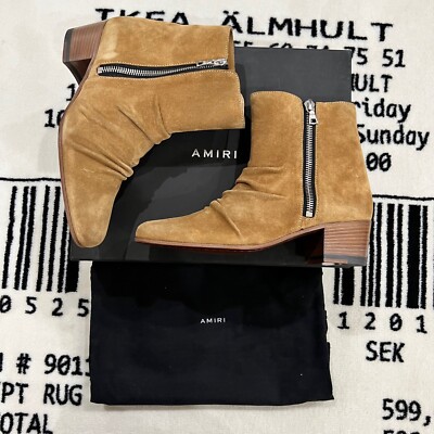 Amiri Suede Leather Stacked Boots - Cognac / Tan / Camel Colorway