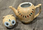 Vintage Teapot Yellow Lusterware Owl Glazed Porcelain Buff Owl China Bird Tea — photo 2
