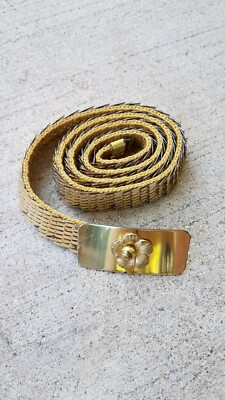 Vintage Gold Metal Fishscale Skinny Belt Stretch Size 31.5  display picture 3