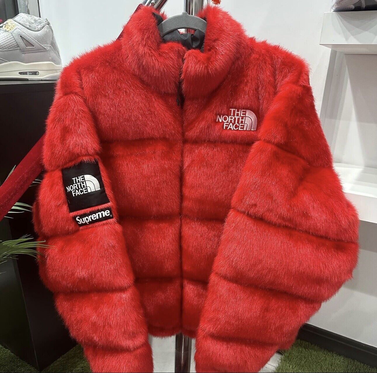 Supreme North Faux Fur Nuptse Jacket RED