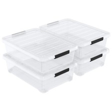 40 Quart Clear Under bed Storage Box, Wheeled UnderBed Storage Container, 4 Pack