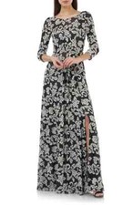 JS COLLECTIONS EMBROIDERED MESH SILVER BLACK GOWN DRESS sz 14