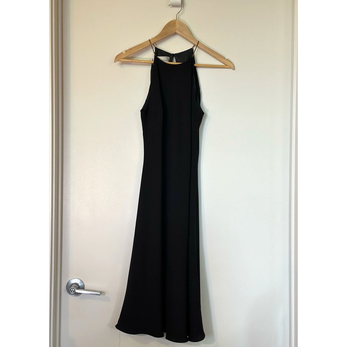 Evan-Picone Dress Size 8 Black Evening Gown Halter Neck with Gold Trim  Neckline