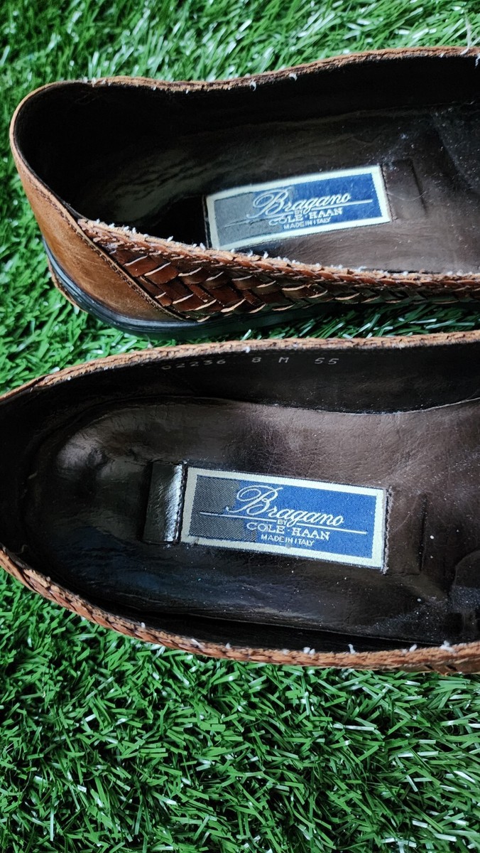 Cole Haan Bragano Italy Brown Woven Leather Loafers Slip-On Cole Haan Bragano Italy Brown Woven Leather Loafers Slip-On