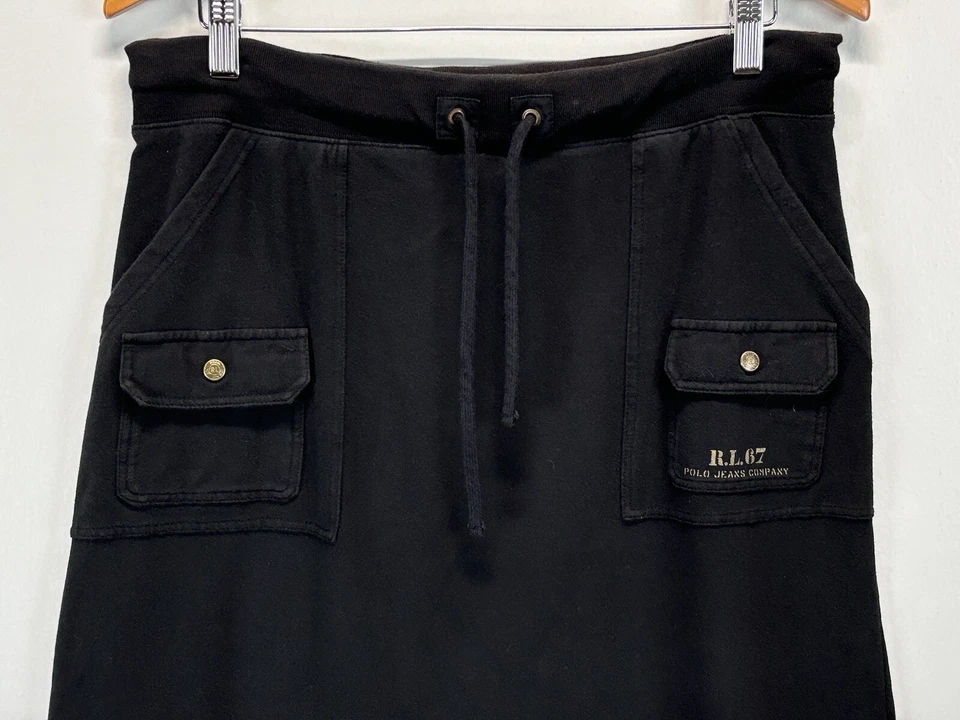 Vtg Polo Jeans Company Ralph Lauren Midi Skirt Sz Large black Pockets Pull On - Image 2 of 4