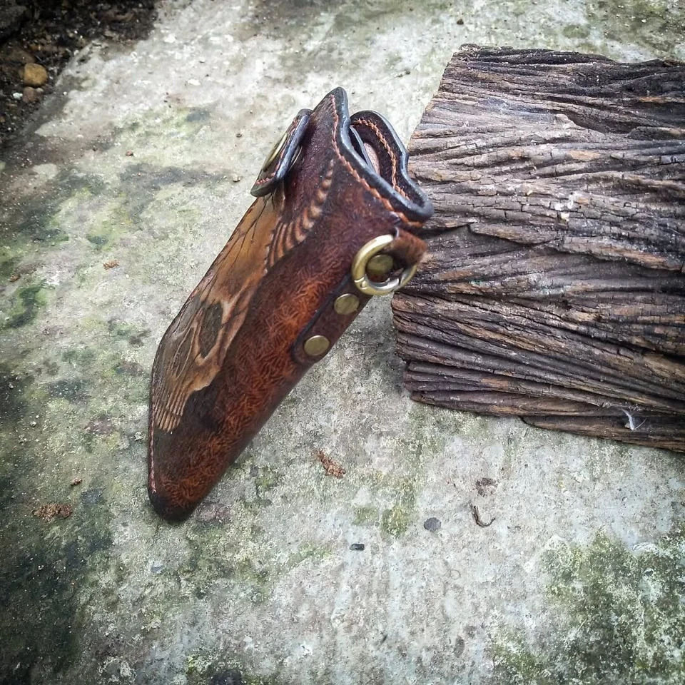 Skull horns wallet, Carved skeleton biker medium wallet, Viking unique wallet - Image 3 of 4