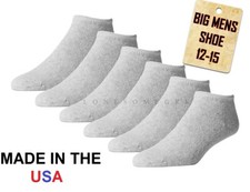 6 or 12 Pairs BIG Mens Sport Series Gray Low Cut / No Show Cotton Socks US Made