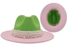 Felt Panama Hats Classic Wide Brim Fedoras Dress Hat One Size Pink green 2