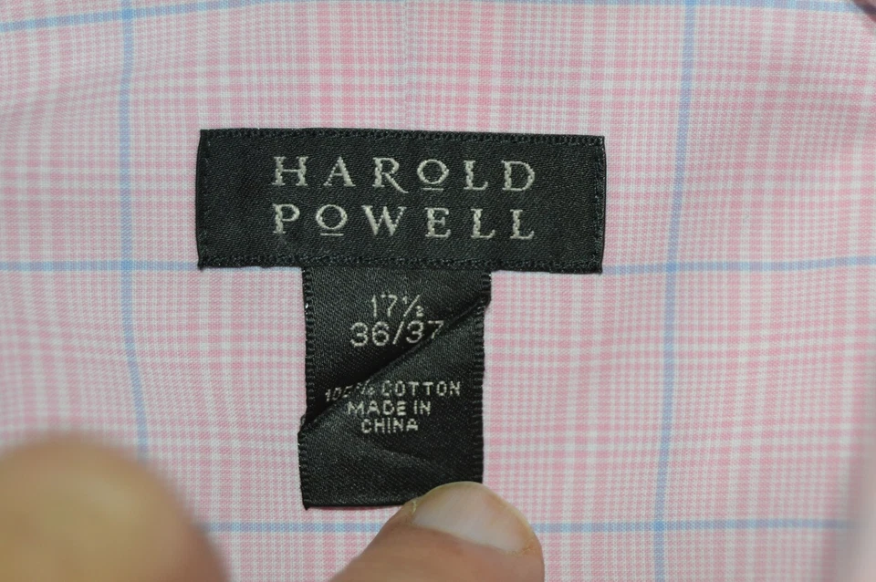 Camisa de vestir para hombre Harold Powell 17 1/2, 36-37 100 % algodón rosa a cuadros Foto 4 de 4