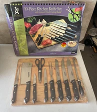 Gourmet Traditions 10 Piece Kitchen Knife Set With Cutting Board - NIB - NOS