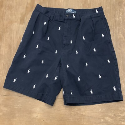 Vintage Polo Ralph Lauren Tyler Shorts Mens 32 Navy Blue Pleated