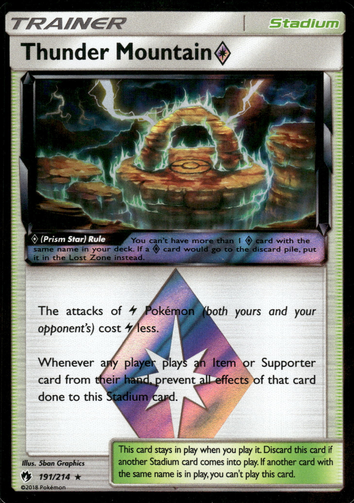 Thunder Mountain Prism Star 191/214 SM - Lost Thunder Pokemon Card