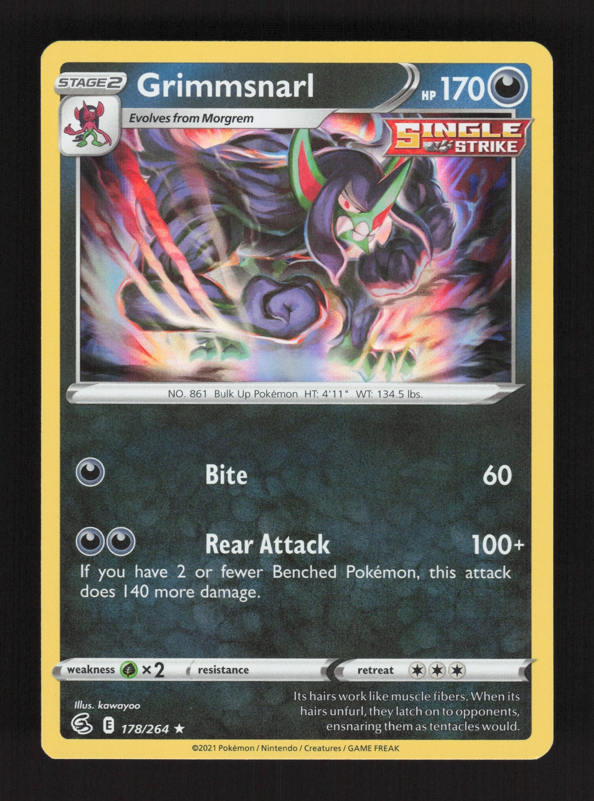 2021 Pokemon Card Grimmsnarl Holo Rare #178/264 Fusion Strike