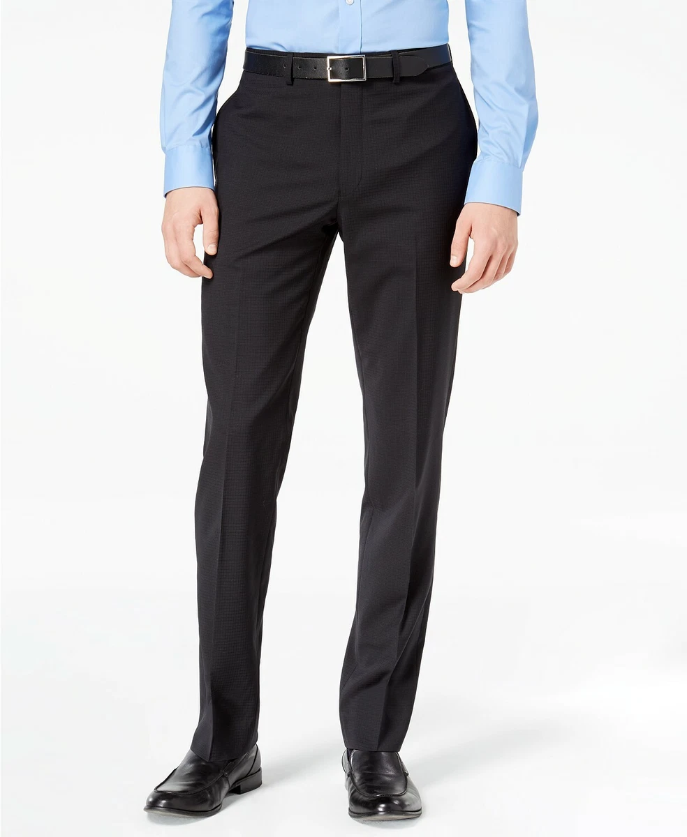 320 Calvin Klein 35W 35L Men s Black Slim Fit Grid Check Trousers