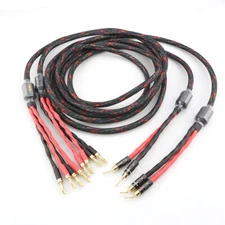 1pair OFC Pure Copper Wire Banana to Pin Banana HIFI Audio Bi-wire Speaker Cable