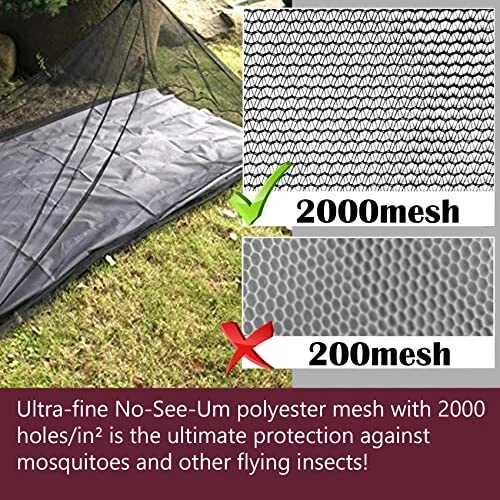 Aventik No-See-Um Camping Mosquito Net Bed Compact and Ultra-Light for Travel,Finest Holes Mesh 2000 Noseeum Netting for Camping and Hiking, Without