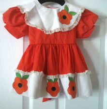Vintage JCPenney Toddle Time Toddler Girls Red Dress White Collar Trim Size 2T
