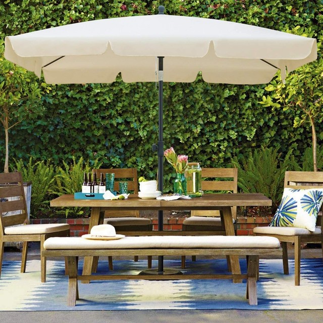 White Parasol Large Floating Umbrella Awning Wooden Crank Garden Pool 3 X 4m For Sale Ebay