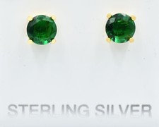 LAB CREATED 1.86 Cts EMERALD STUD EARRINGS 14K YELLOW GOLD PLATED .925 - NWT