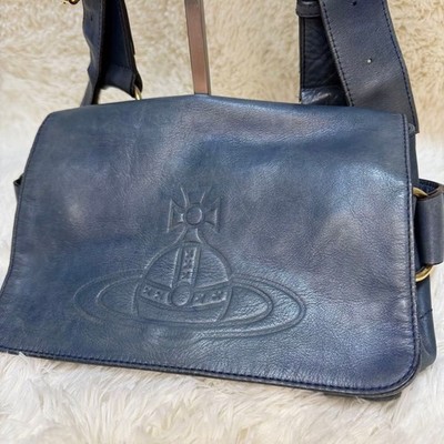 Vivienne Westwood Accord Orb Embossed Leather Shoulder Bag Blue | eBay