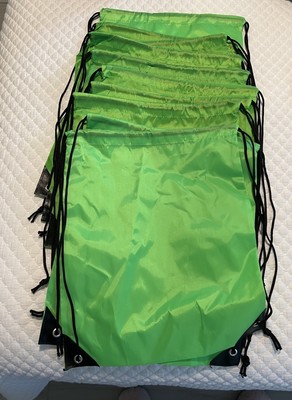 Lot of 10 Drawstring Cinch Bags Backpack Junior Size 16'' x 13'' Green - NEW