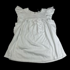 Banana Republic Smocked Flutter Sleeve Blouse White Cotton Modal Top Medium