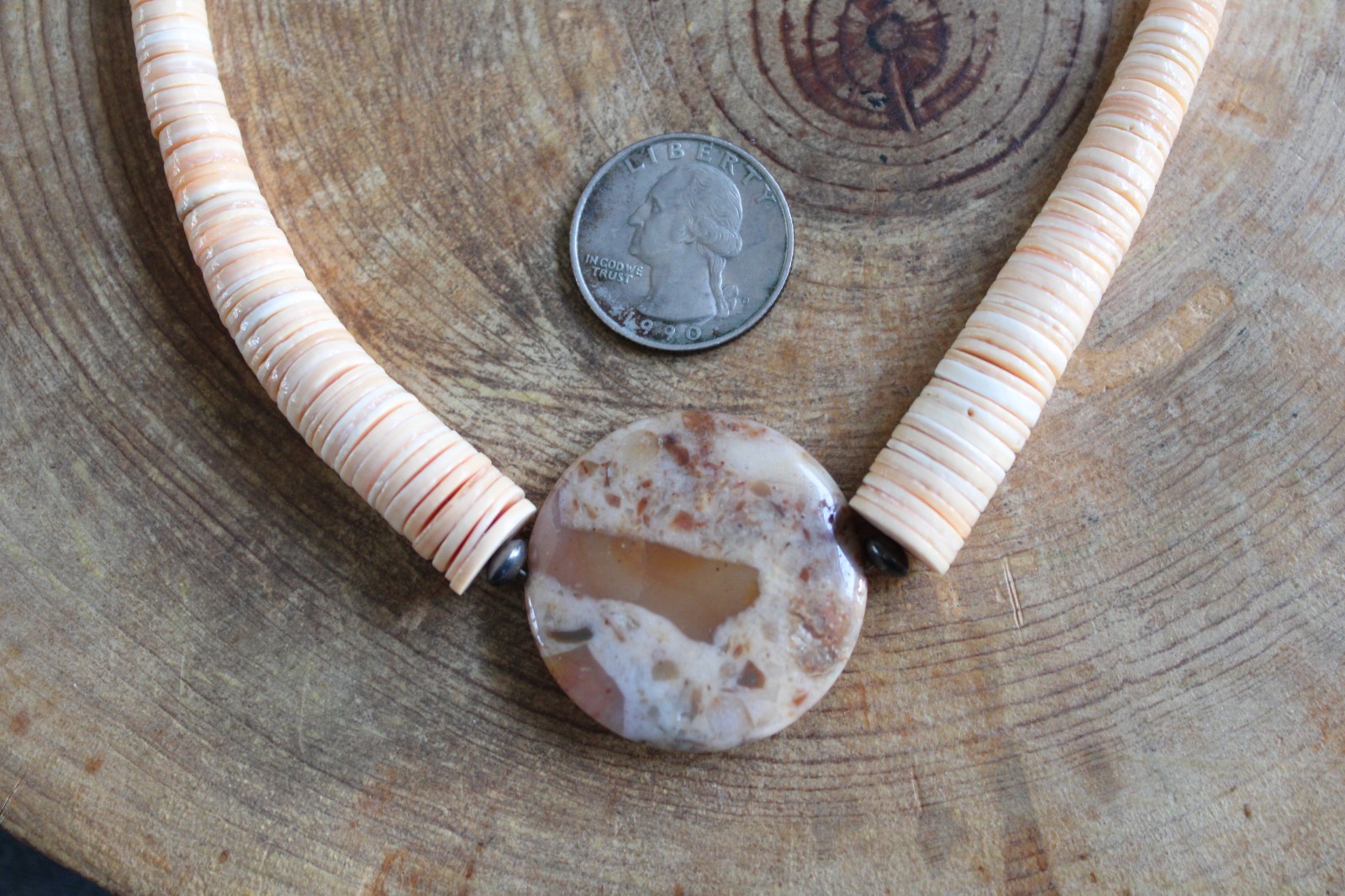 Jasper, Melon Shell & Sterling Silver Beads Neckl… - image 3