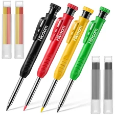 Hiboom 4 Pcs Mechanical Carpenter Pencils with 28 Pcs Refills, Deep Hole Mark...