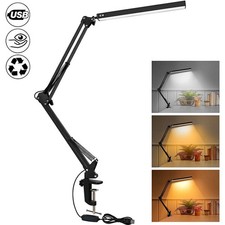 LED Desk Lamp Swing Arm Clamp Dimmable Adjustable Clip On  Table Reading Lights